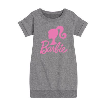 Girls' - Barbie - Classic Logo Pink Graphic Short Sleeve Fleece Dress