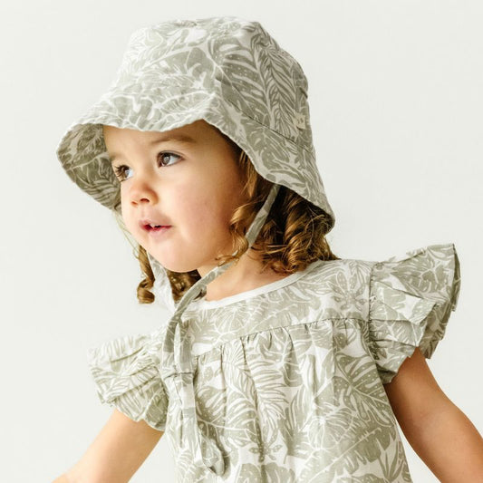 قبعة شمس للأطفال من Makemake Organics Organic Baby على شكل دلو من الكتان - Palms