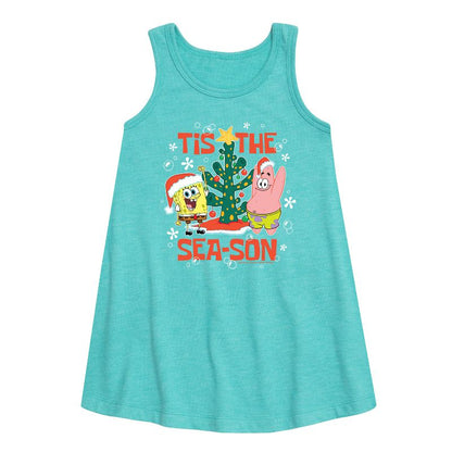 Girls' - SpongeBob SquarePants - Tis The Season Graphic Sleeveless Aline Dress