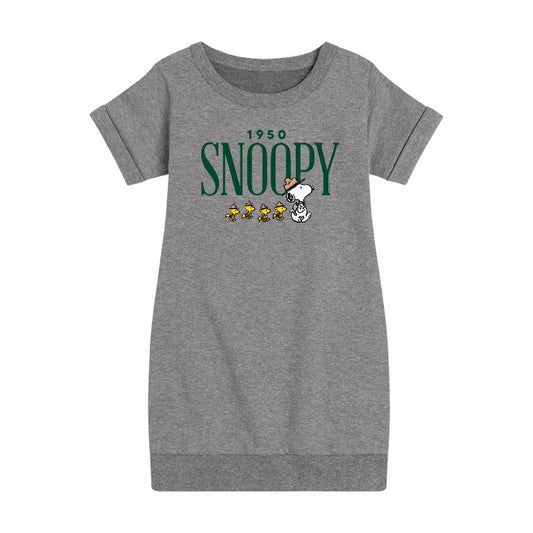 Girls' - Peanuts - 1950's Camper Snoopy Graphic Short Sleeve Fleece Dress