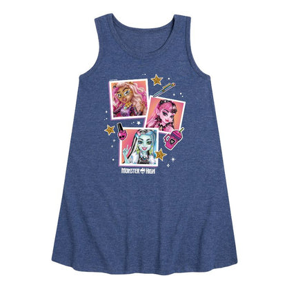 Girls' - Monster High - Polaroid Pictures Graphic Sleeveless Aline Dress