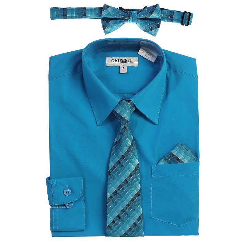 Gioberti Boy's Long Sleeve Dress Shirt and Plaid Tie Accessories Set (Part 3)
