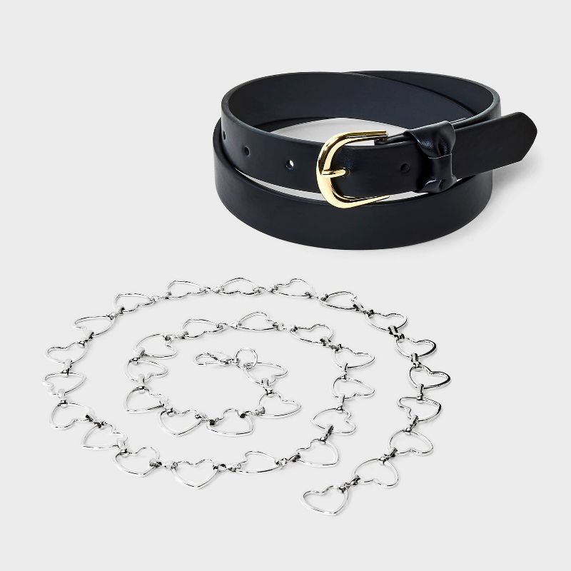 Girls' 2pk Bow and Heart Chain Belt - art class™ Black/Silver