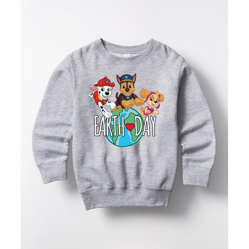 Boys' - Paw Patrol - Earth Day Globe Graphic Long Sleeve Fleece Sweatshirt