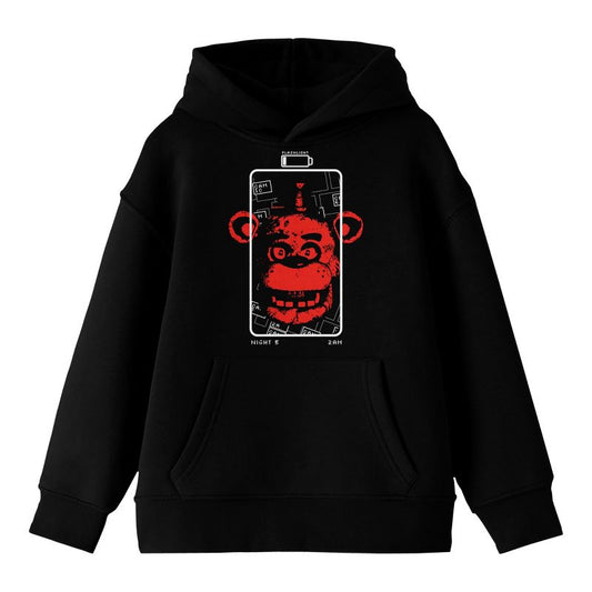 Five Nights At Freddy's Red Freddy Crew Neck Long Sleeve Youth Black Hooded Sweatshirt