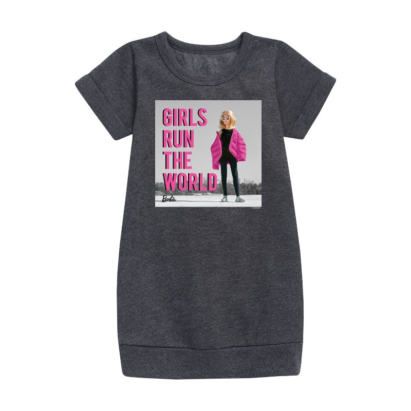 Girls' - Barbie - Girls Run the World Graphic Short Sleeve Fleece Dress