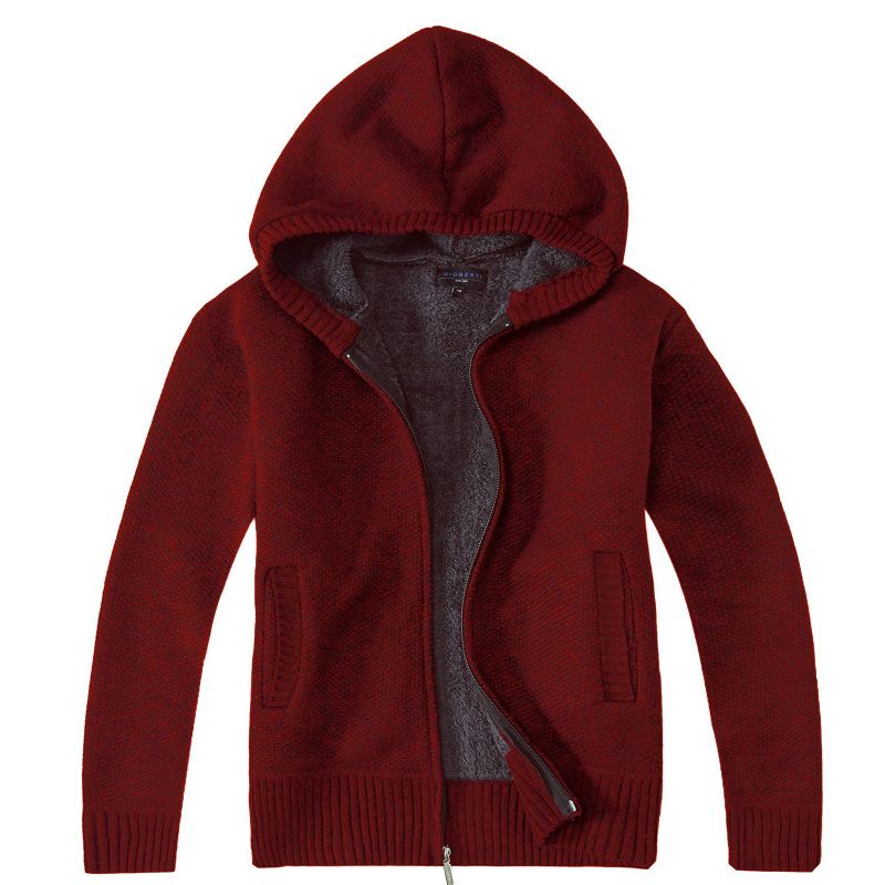 Gioberti Boy's Full Zip Knitted Cardigan Sweater with Hoody and Faux Shearling Lining
