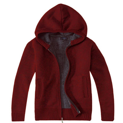 Gioberti Boy's Full Zip Knitted Cardigan Sweater with Hoody and Faux Shearling Lining