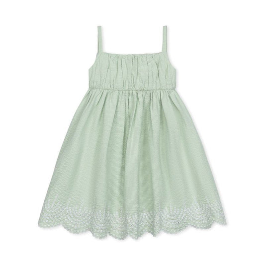 Hope & Henry Girls'  Sleeveless Ruched Party Dress with Embroidered Hem, Kids