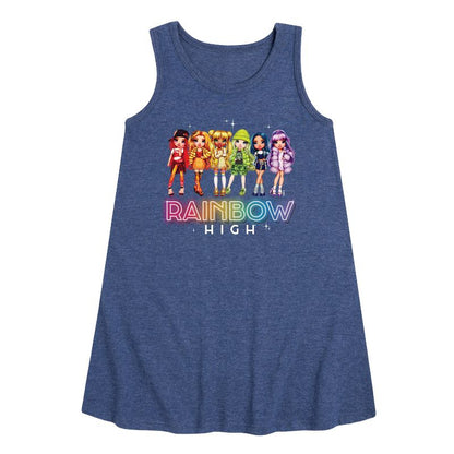 Girls' - Rainbow High - Rainbow High Character Group Graphic Sleeveless Aline Dress