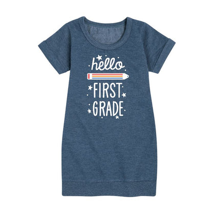 Girls' - Instant Message - Hello First Grade Graphic Short Sleeve Fleece Dress