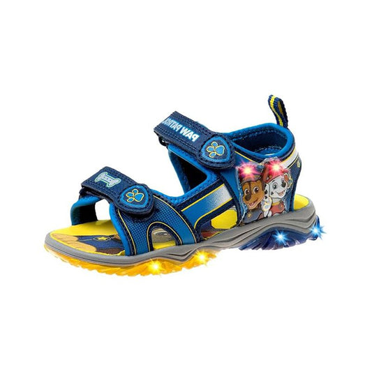 صندل صيفي مضيء للأولاد من Paw Patrol Chase Marshall - صندل مفتوح الأصابع بشريط لاصق قابل للتعديل وحذاء مائي - أزرق (مقاسات من 6 إلى 12 للأطفال الصغار)