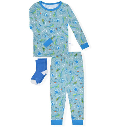 Sleep On It  Boys 2-Piece Super Soft Jersey Snug-Fit Pajama Set with Matching Socks - Baby Boy Pajamas and Toddler Pajama Sets