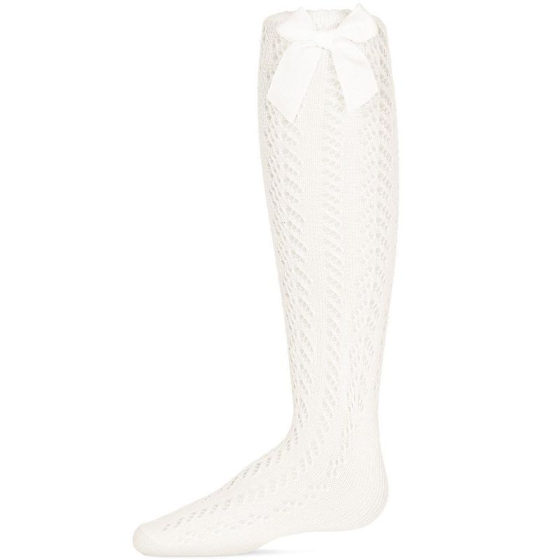 Memoi Girls' Crochet Bow Cotton Blend Knee High Sock