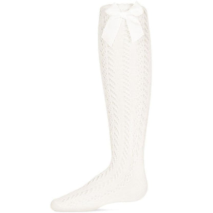 Memoi Girls' Crochet Bow Cotton Blend Knee High Sock