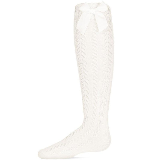 Memoi Girls' Crochet Bow Cotton Blend Knee High Sock