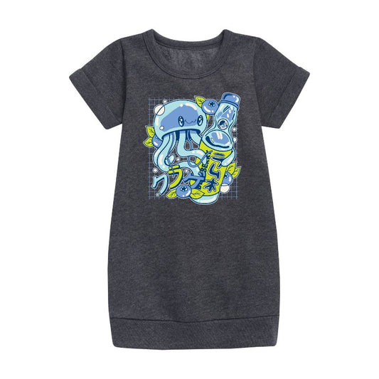 Girls' - Instant Message - Jellyfish Ramune Graphic Short Sleeve Fleece Dress