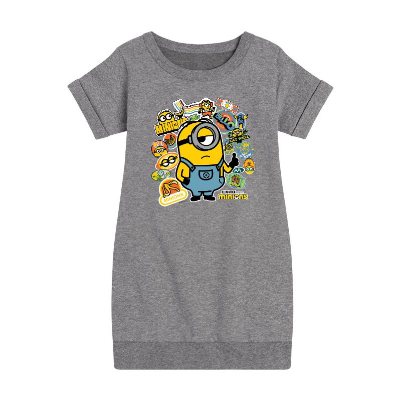 Girls' - Despicable Me Minions - Minion & Banana Stickers Graphic Short Sleeve Fleece Dress