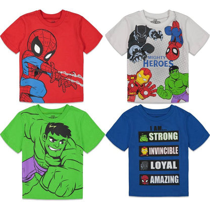 Marvel Avengers Spidey and His Amazing Friends Hulk Iron Man Spider-Man Miles Morales 4 Pack T-Shirts Little Kid to Little Kid