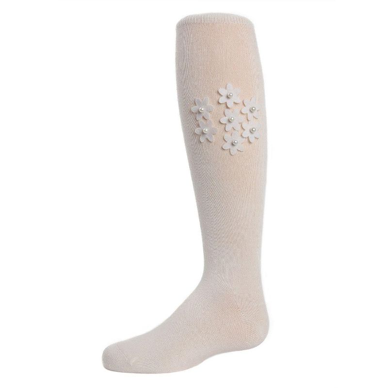 Memoi Floral Pearl Girls Cotton Blend Knee High Socks
