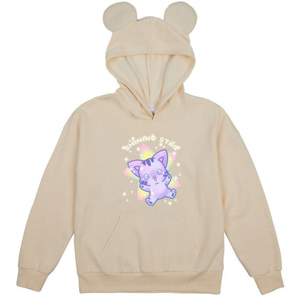 Shining Star Kawaii Cat Youth Off-White Long Sleeve Hooded Sweatshirt With 3D Bear Ears