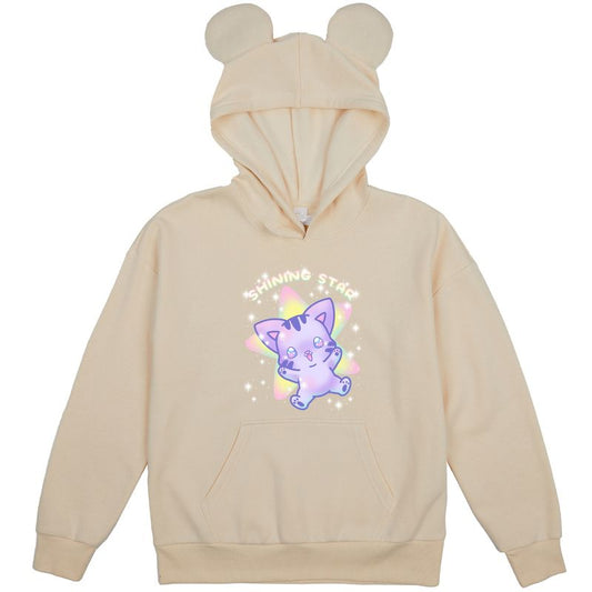 Shining Star Kawaii Cat Youth Off-White Long Sleeve Hooded Sweatshirt With 3D Bear Ears