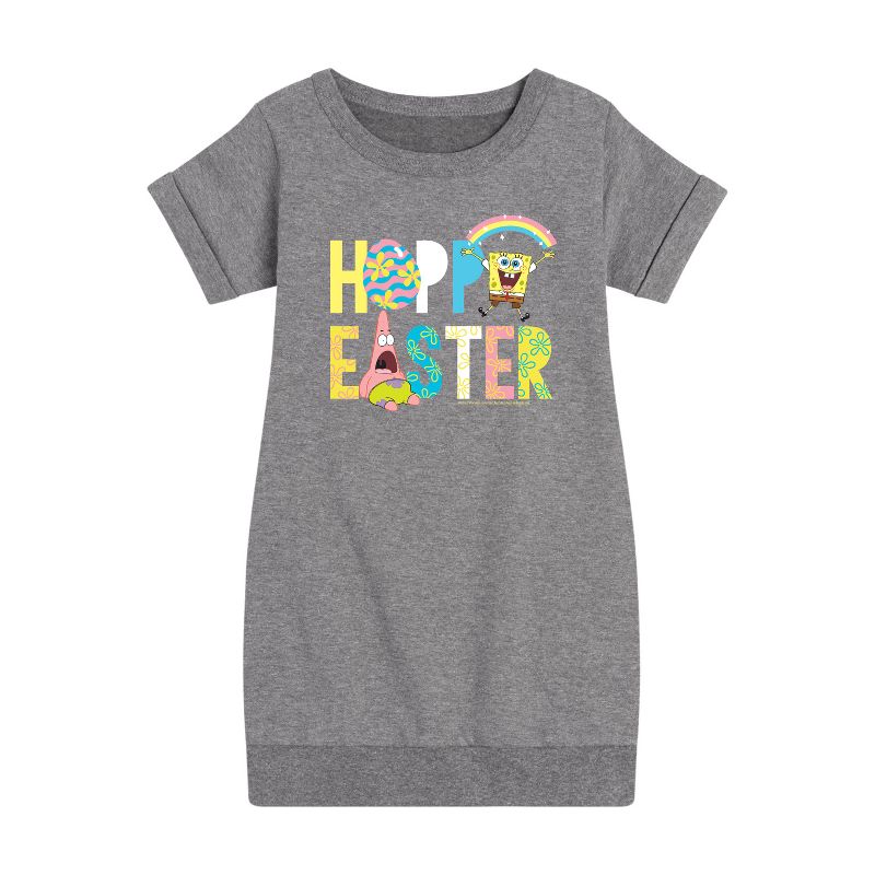 فستان صوف بأكمام قصيرة برسومات أيقونات عيد الفصح المبهجة للبنات - سبونج بوب سكوير بانتس