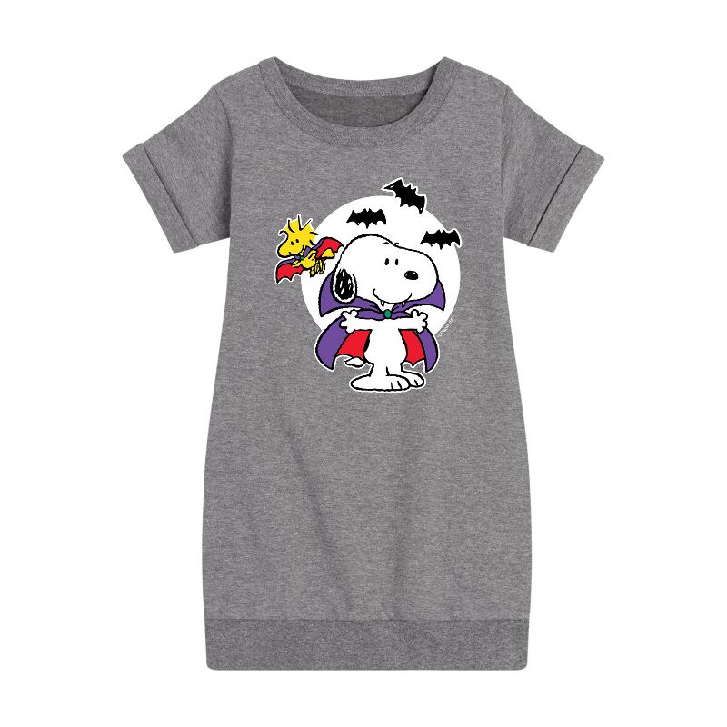 Girls' - Peanuts - Snoopy Woodstock Vampire Graphic Short Sleeve Fleece Dress