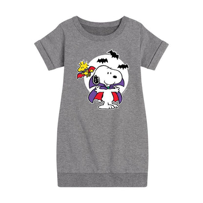 Girls' - Peanuts - Snoopy Woodstock Vampire Graphic Short Sleeve Fleece Dress