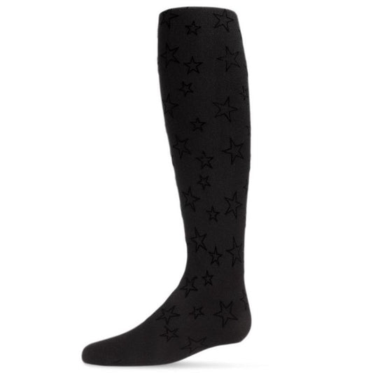 Memoi Girls' All Over Star Flocked Opaque Tights