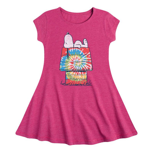 Girls' - Peanuts - Snoopy Tie Dye House Fit & Flair Cap Sleeve Dress