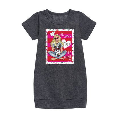 Girls' - Barbie - Hello Lovely Barbie Graphic Short Sleeve Fleece Dress