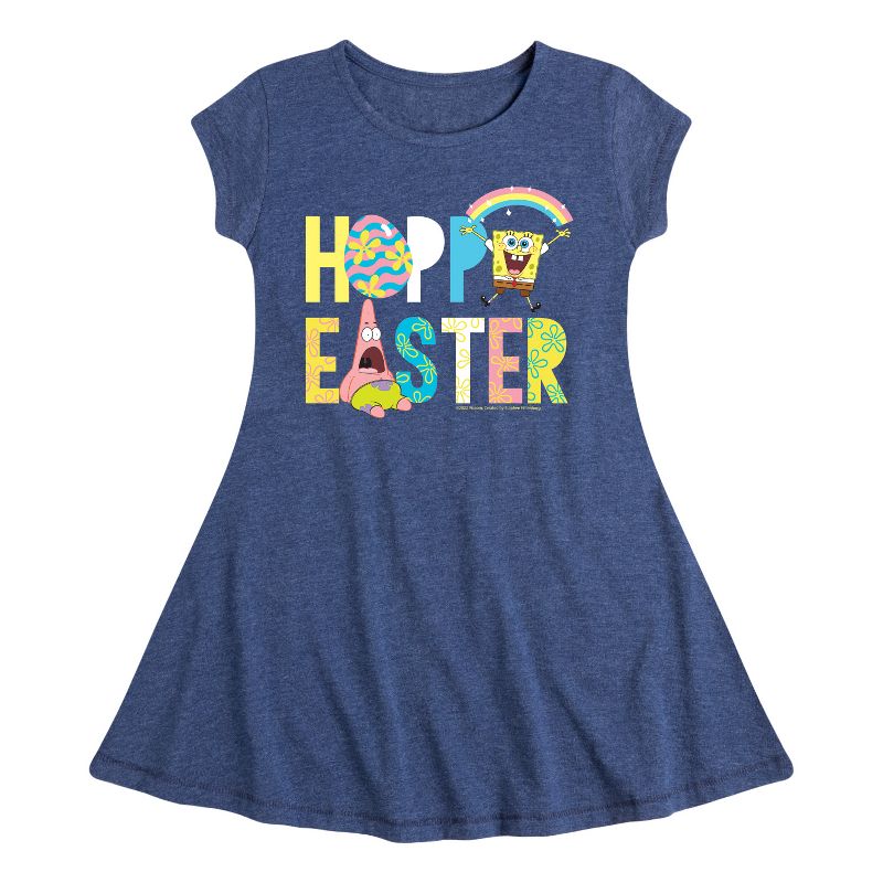 فستان بناتي بأكمام قصيرة بتصميم سبونج بوب سكوير بانتس - هوبي إيستر أيقونز فيت آند فلاير