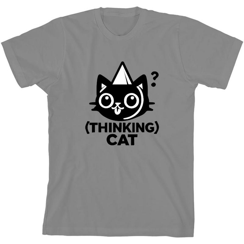 تي شيرت Thinking Cat للشباب برقبة دائرية وأكمام قصيرة