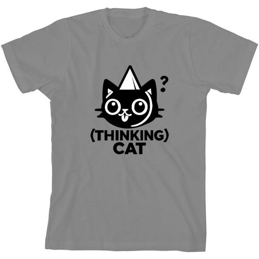 تي شيرت Thinking Cat للشباب برقبة دائرية وأكمام قصيرة