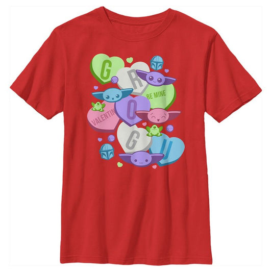Boy's Star Wars The Mandalorian Valentine's Day The Child Floating Candy Hearts T-Shirt