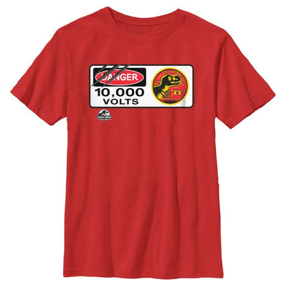 Boy's Jurassic World Danger 10,000 Volts Sign T-Shirt