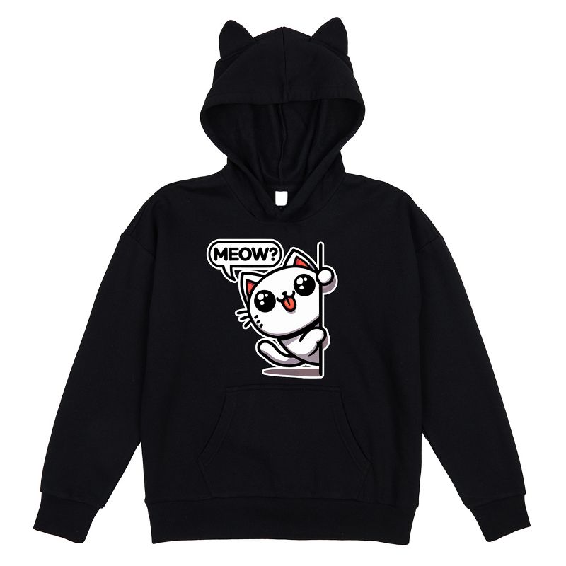 Chibi Cat Meow Youth Girl's Black Long Sleeve Cosplay Hoodie With 3D Ears