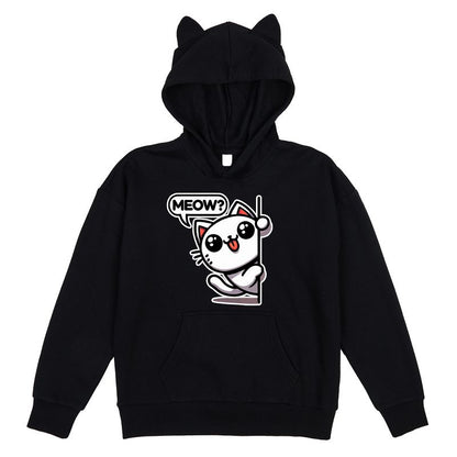 Chibi Cat Meow Youth Girl's Black Long Sleeve Cosplay Hoodie With 3D Ears