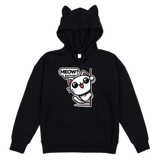 Chibi Cat Meow Youth Girl's Black Long Sleeve Cosplay Hoodie With 3D Ears