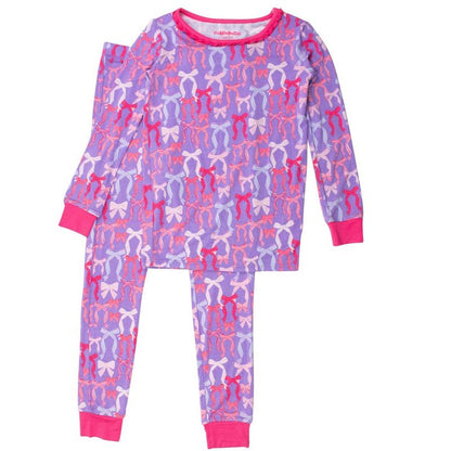 RuffleButts SoftSnooze Big Girls Ruffle Long Sleeve Pajama Set