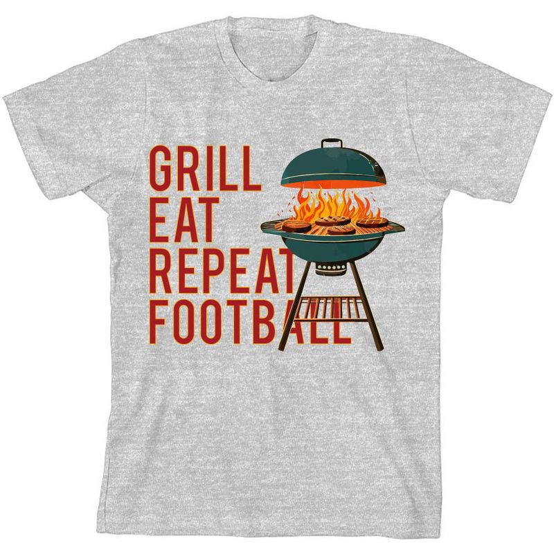 Grill, Eat, Repeat, Football Youth Crew Neck Short Sleeve Tee