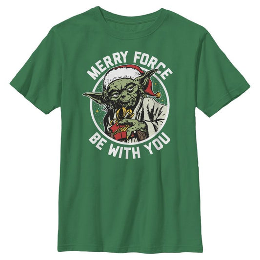 Boy's Star Wars Christmas Yoda May the Force T-Shirt
