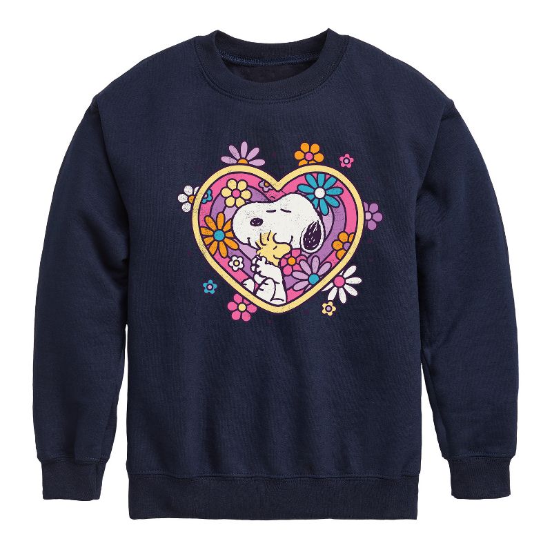Boys' - Peanuts - Hug Heart Flower Graphic Long Sleeve Fleece Sweatshirt
