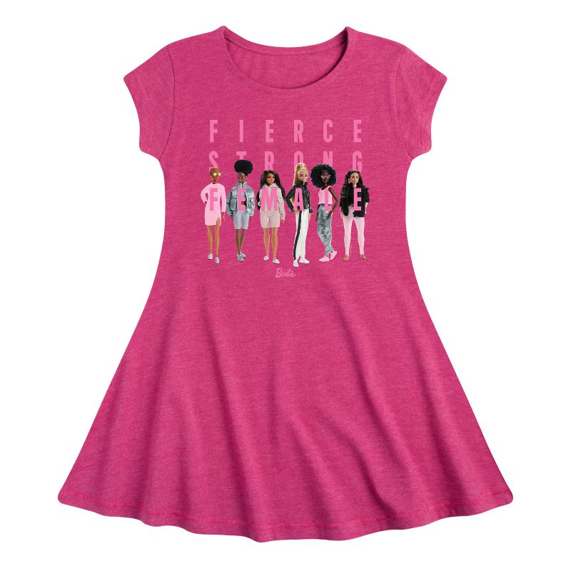 Girls' - Barbie - Fierce Strong Female Fit & Flair Cap Sleeve Dress
