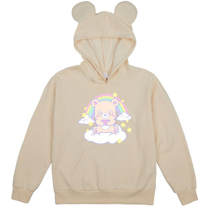 Bear Heart & Rainbow Youth Off-White Long Sleeve Hooded Sweatshirt With 3D Ears
