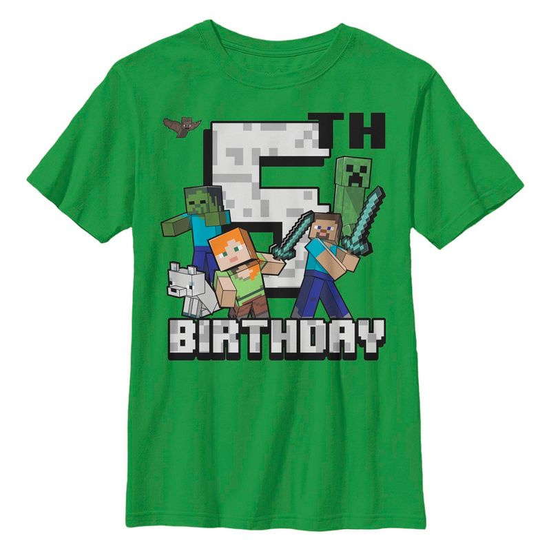 تي شيرت ماين كرافت للأولاد بمناسبة عيد الميلاد الخامس السعيد