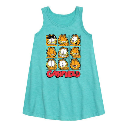 فستان غارفيلد للبنات - فيسز جريد جرافيكي بدون أكمام