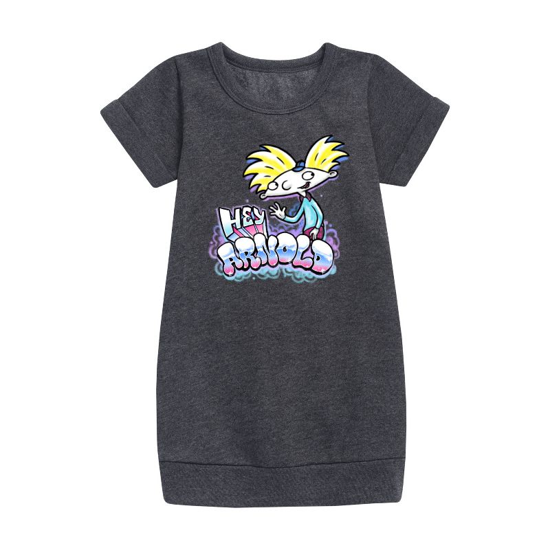 Girls' - Hey Arnold! - Airbrush Arnold Graphic Short Sleeve Fleece Dress