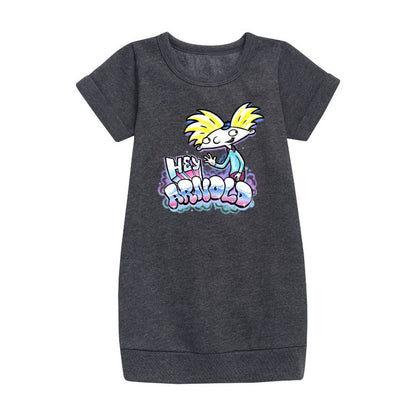 Girls' - Hey Arnold! - Airbrush Arnold Graphic Short Sleeve Fleece Dress